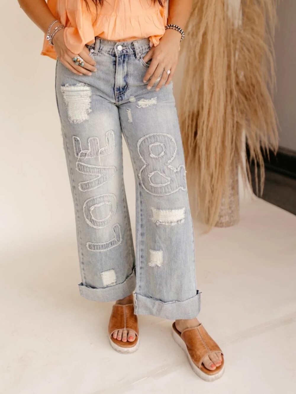Oli & Hali Light Blue Boyfriend Jeans with Embroidered 'Love' & Ampersand - Picture 1 of 10